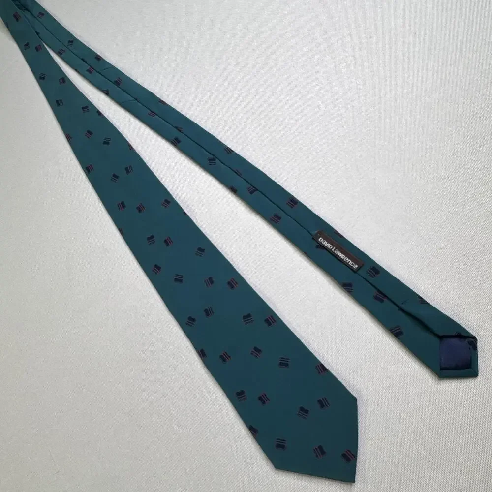 David Lawrence Men's Teal Silk Geometric Tie Hand Made in Italy